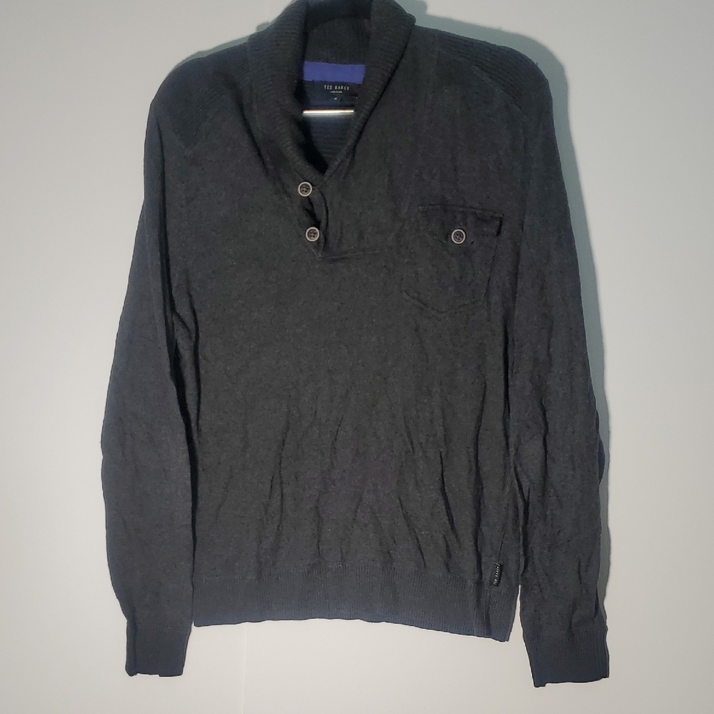 Ted Baker London Mens Size 3 US M Cowl Neck Sweater Cotton Blend Gray